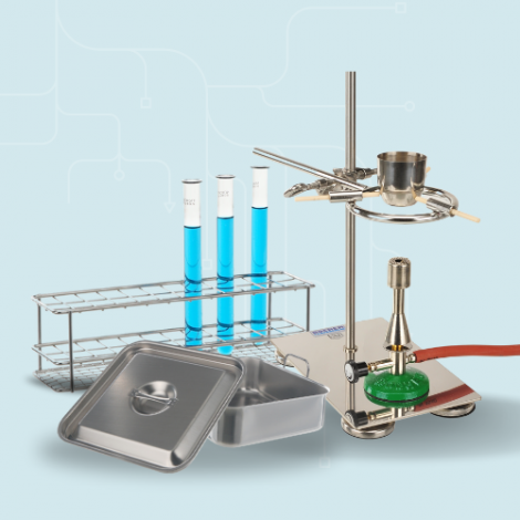 Fém és fa laboratóriumi eszközök